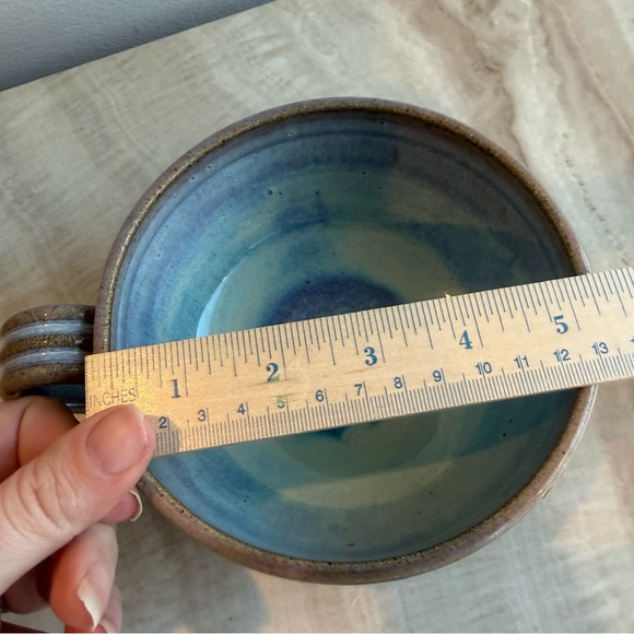 Handcrafted Ceramic Soup Mug in Blue and Brown by Iris Minc - Picture 5 of 11